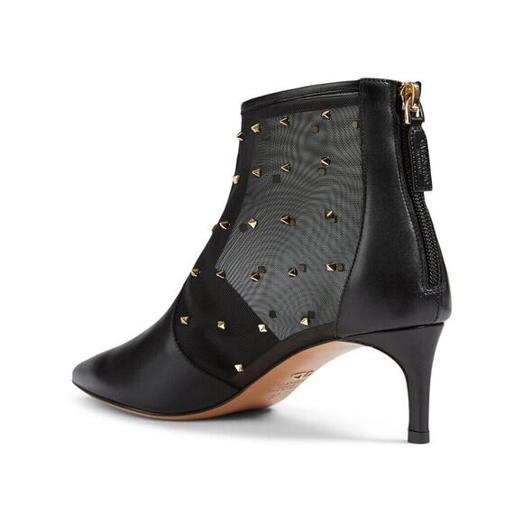 Valentino Rockstud Shining Mesh Black Leather Stud Kitten Heel Ankle Bootie 36.5 - Picture 8 of 12